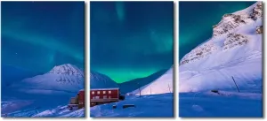 Large 3 Piece Canvas Prints The Polar Arctic Northern Lights Wall Decoration Blue Aurora Scenery Framed and Stretched Painiting for Living Room Office Artwork Ready to Hang, 48" Wx24 H