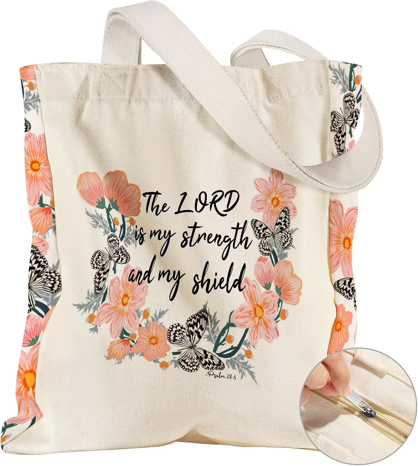 Large Canvas Tote Bag for Women - with Zipper and Inner Pocket Aesthetic Cute Shoulder Bag for Shopping Daily