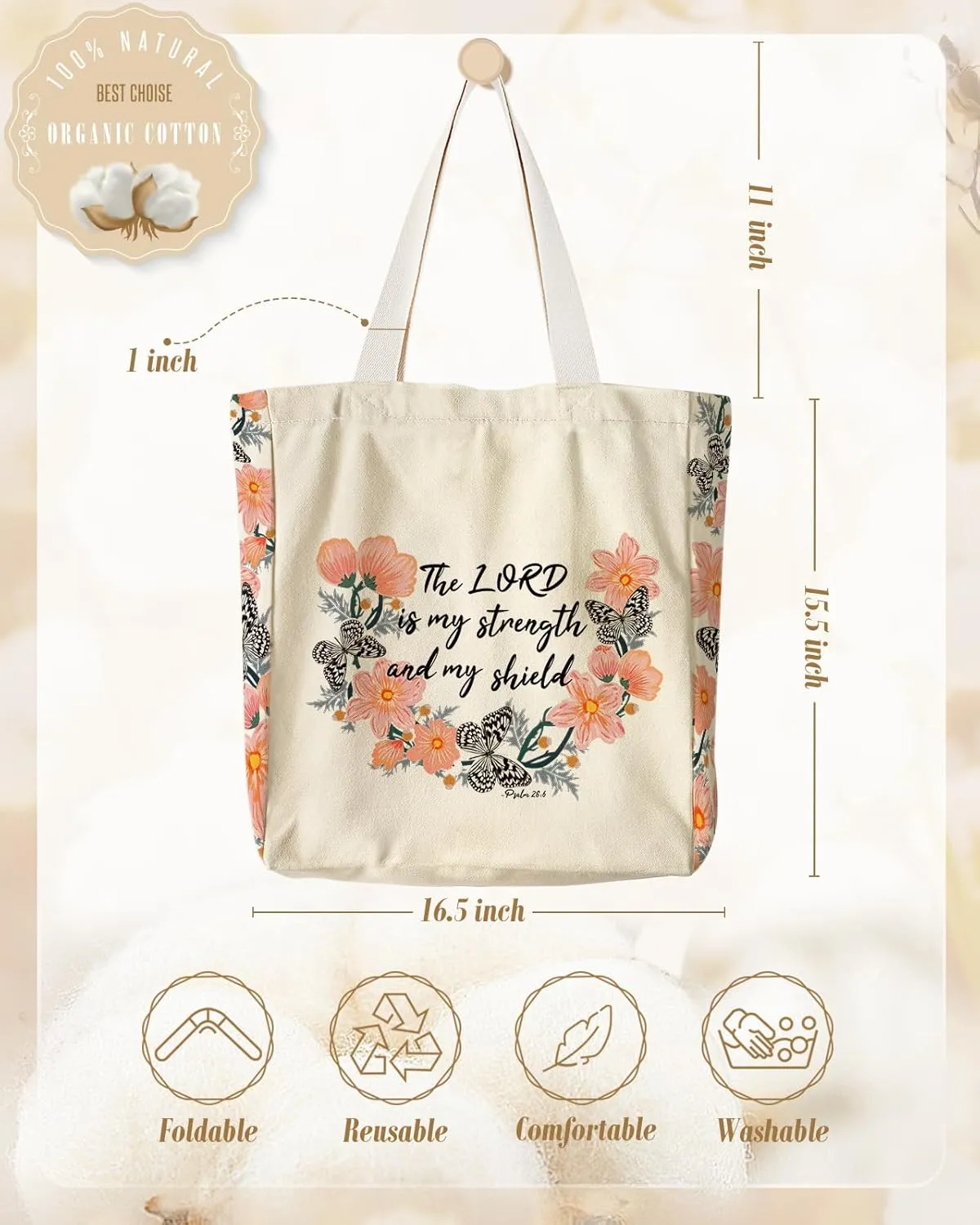 Large Canvas Tote Bag for Women - with Zipper and Inner Pocket Aesthetic Cute Shoulder Bag for Shopping Daily