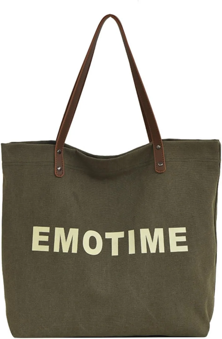 Large Canvas Tote Bag Vintage Durable Spacious Letter Print Everyday Shoulder Bag with Leather Handle for Women Girls
