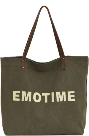 Large Canvas Tote Bag Vintage Durable Spacious Letter Print Everyday Shoulder Bag with Leather Handle for Women Girls