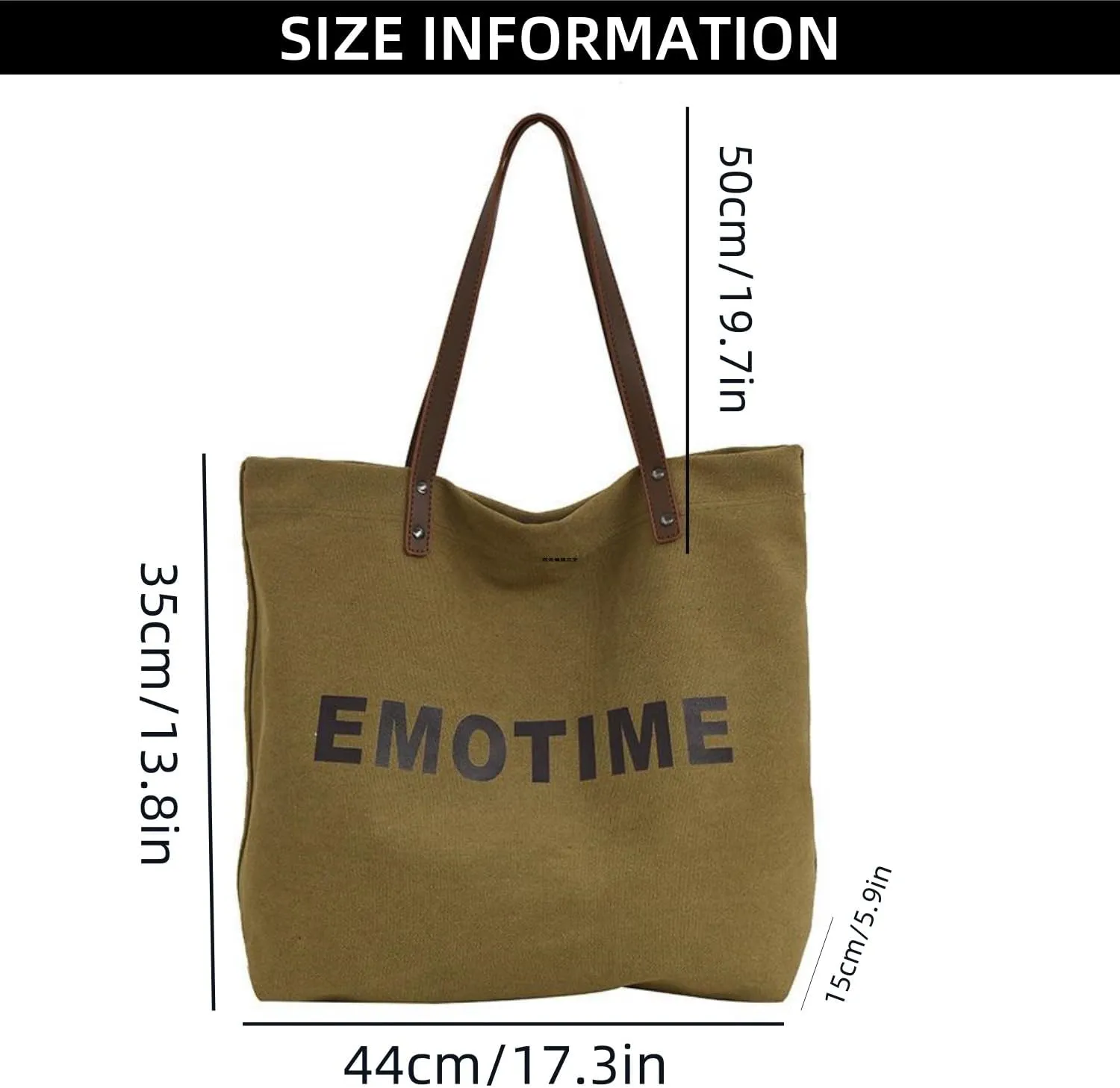 Large Canvas Tote Bag Vintage Durable Spacious Letter Print Everyday Shoulder Bag with Leather Handle for Women Girls