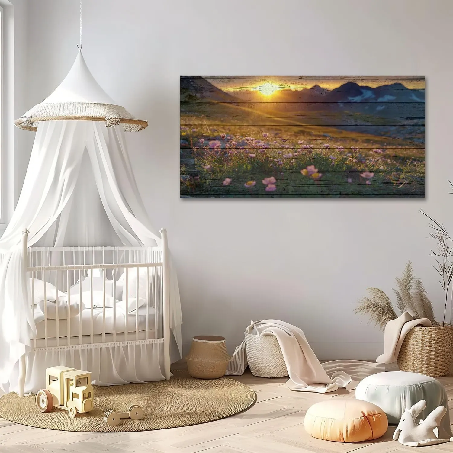 Large Canvas Wall Art alpine sunrise flowers foreground Wooden Framed Artwork Easy to Hang Wall Decor for Living Room Bedroom Office 30 x 60 inch