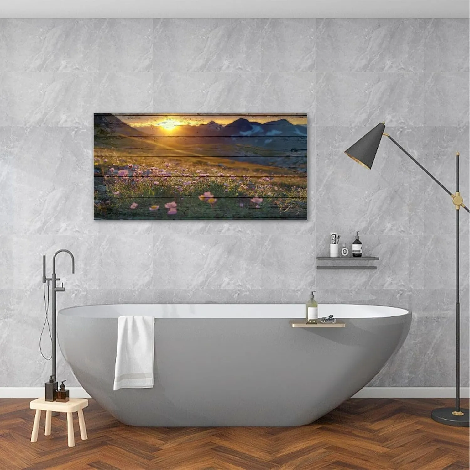Large Canvas Wall Art alpine sunrise flowers foreground Wooden Framed Artwork Easy to Hang Wall Decor for Living Room Bedroom Office 30 x 60 inch
