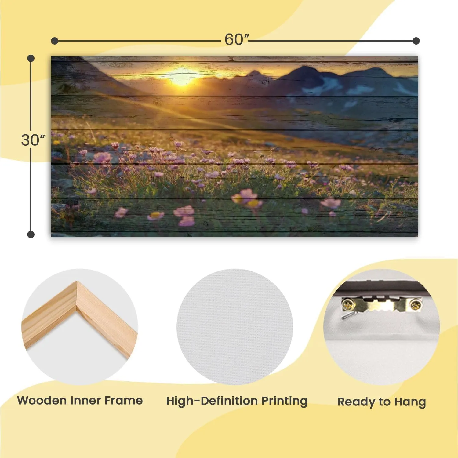 Large Canvas Wall Art alpine sunrise flowers foreground Wooden Framed Artwork Easy to Hang Wall Decor for Living Room Bedroom Office 30 x 60 inch