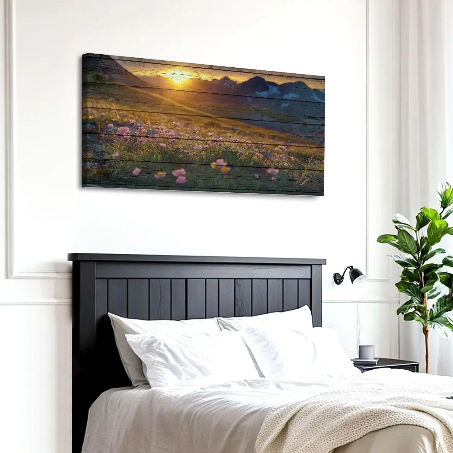 Large Canvas Wall Art alpine sunrise flowers foreground Wooden Framed Artwork Easy to Hang Wall Decor for Living Room Bedroom Office 30 x 60 inch