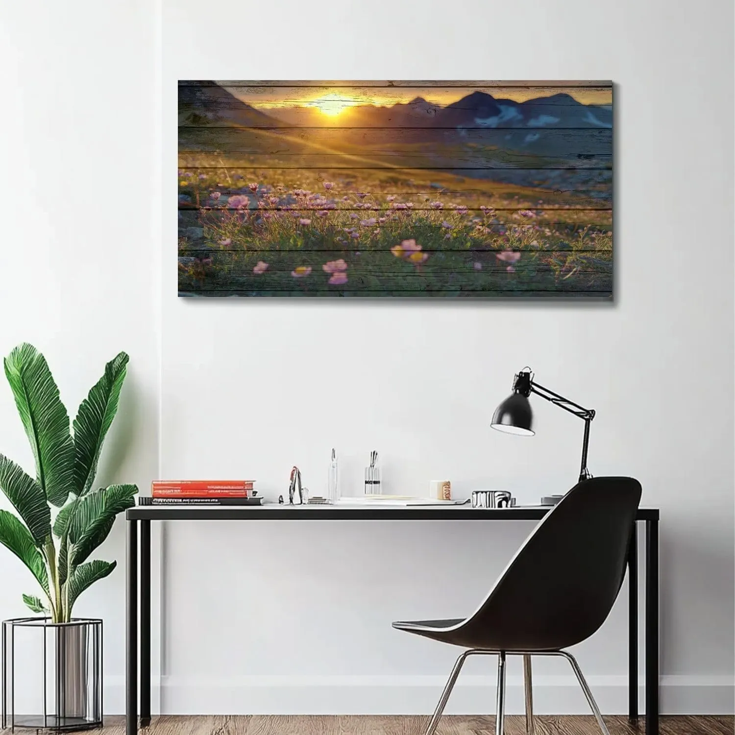 Large Canvas Wall Art alpine sunrise flowers foreground Wooden Framed Artwork Easy to Hang Wall Decor for Living Room Bedroom Office 30 x 60 inch