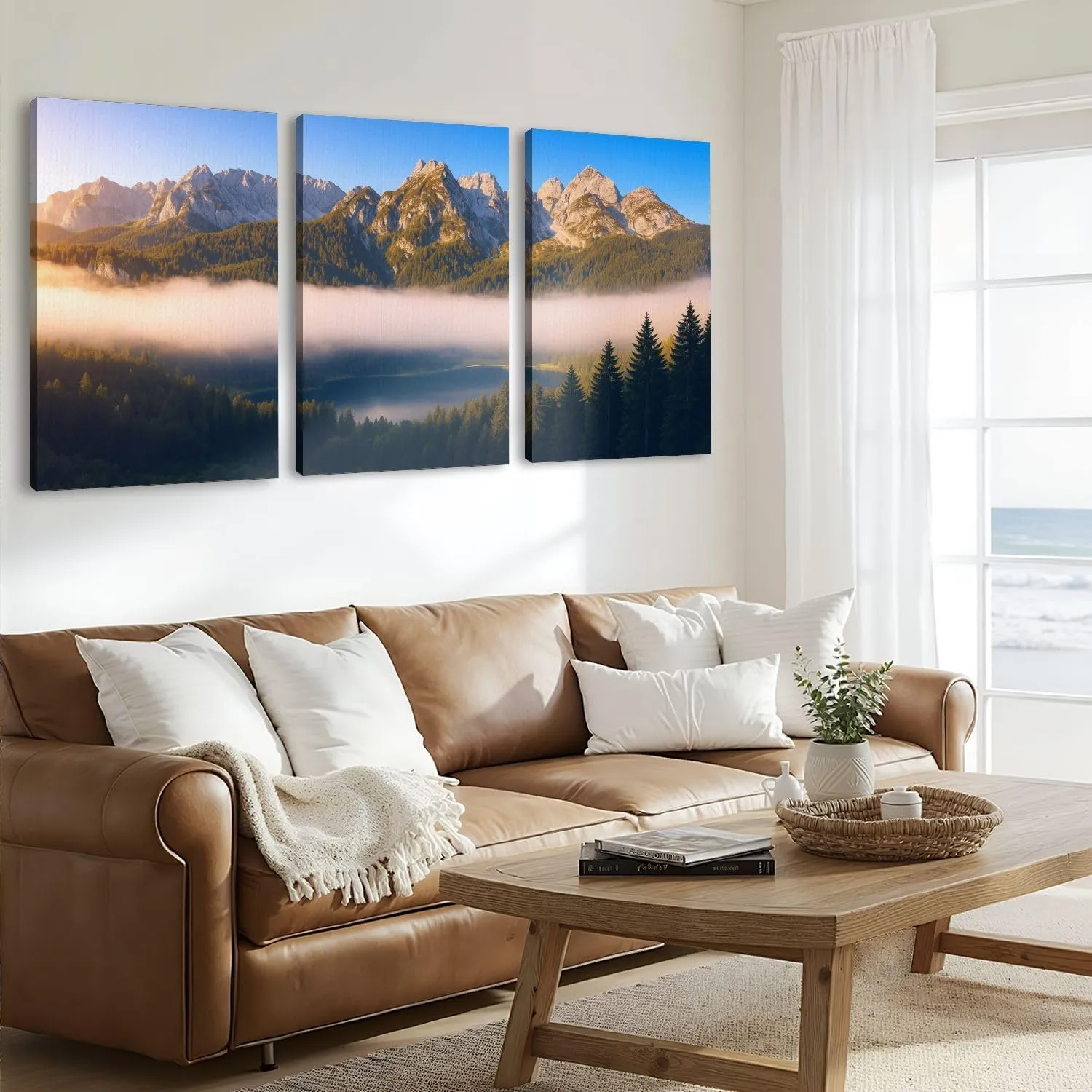 Large Canvas Wall Art Great morning alpine lake Vorderer Gosausee Gosau valley Austrian alps Artwork for Walls 24x36 inches 3 pieces Home Decor Aesthetic Pictures for Home Living Room Dining Room