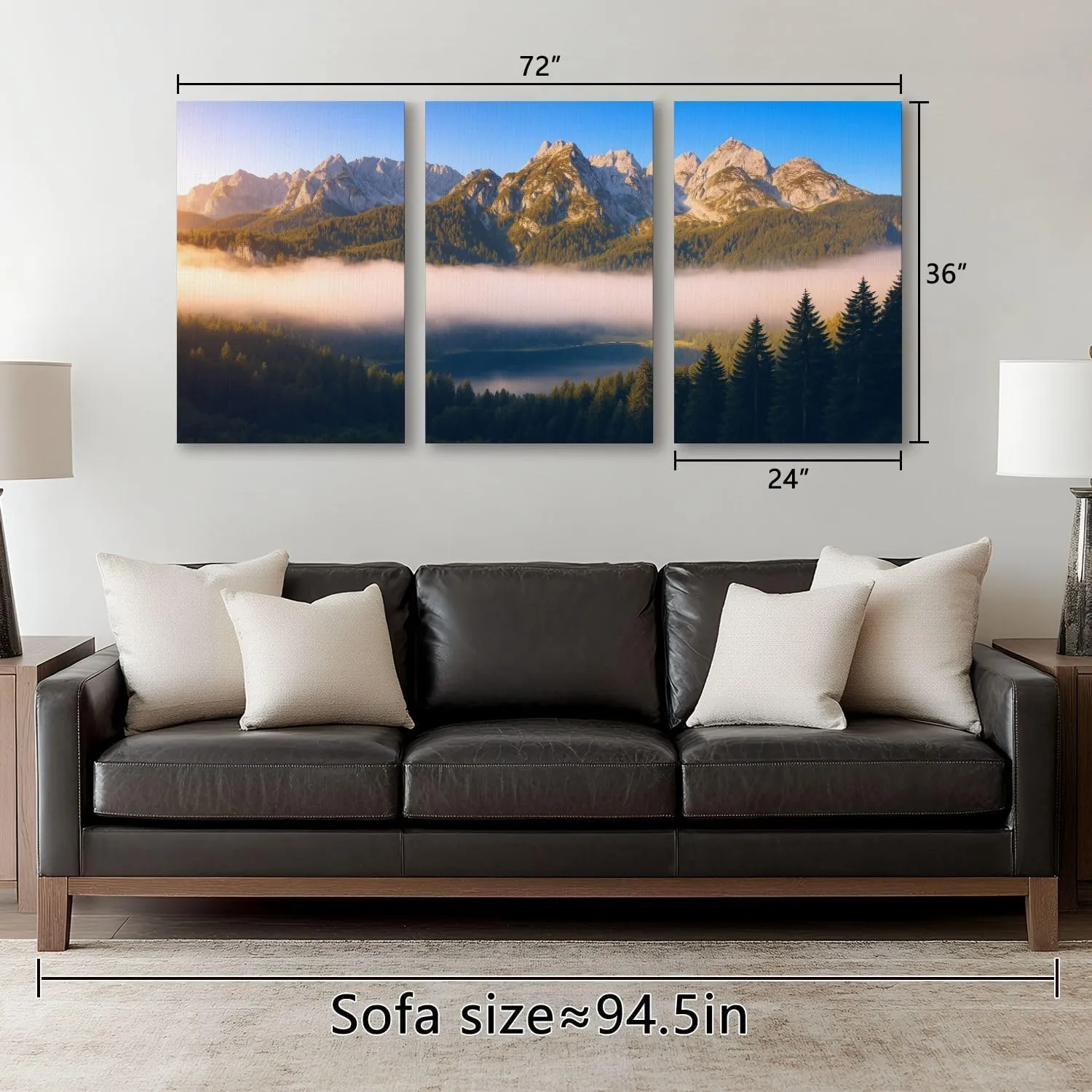 Large Canvas Wall Art Great morning alpine lake Vorderer Gosausee Gosau valley Austrian alps Artwork for Walls 24x36 inches 3 pieces Home Decor Aesthetic Pictures for Home Living Room Dining Room