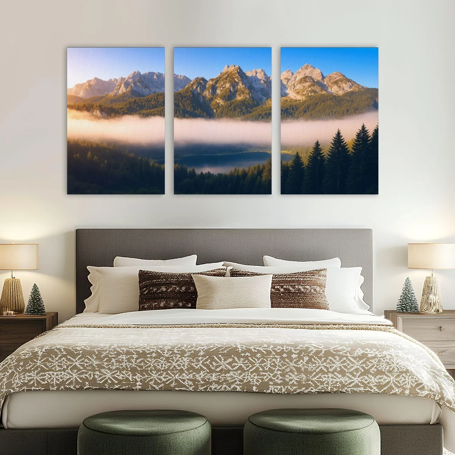 Large Canvas Wall Art Great morning alpine lake Vorderer Gosausee Gosau valley Austrian alps Artwork for Walls 24x36 inches 3 pieces Home Decor Aesthetic Pictures for Home Living Room Dining Room