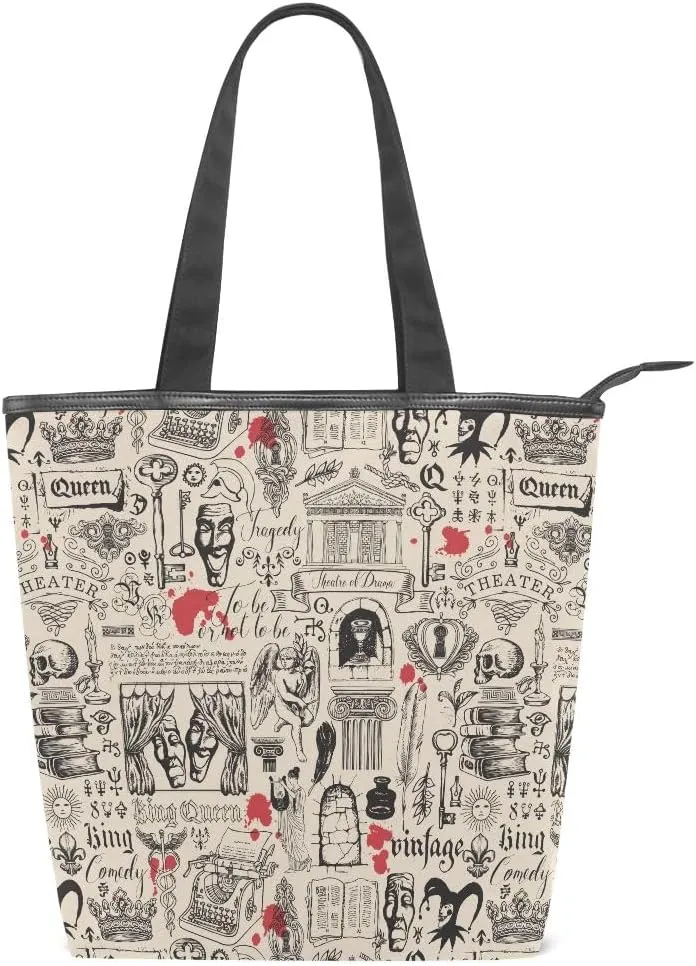 Large Capacity Handbag Shoulder Bag Vintage Pattern Tote Bag for Women Daily Outings Top Handle Zipper