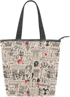 Large Capacity Handbag Shoulder Bag Vintage Pattern Tote Bag for Women Daily Outings Top Handle Zipper
