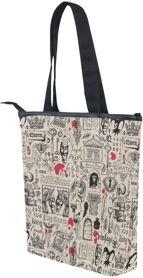 Large Capacity Handbag Shoulder Bag Vintage Pattern Tote Bag for Women Daily Outings Top Handle Zipper
