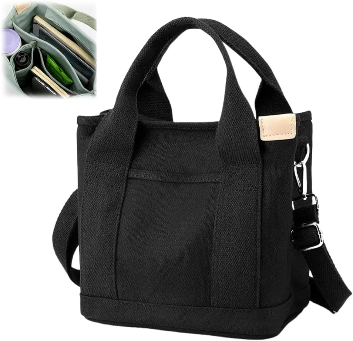 Large Capacity Multi Pocket Handbag Handmade,Small Tote Bag with Zipper,Top Handle Canvas Compartment Adjustable Crossbody