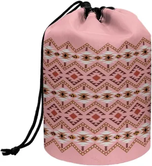 Large Capacity Portable Makeup Box Travel Makeup Bag for Women with Portable Handle Drawstring Organizer Cosmetics Pouch Pink Aztec Print