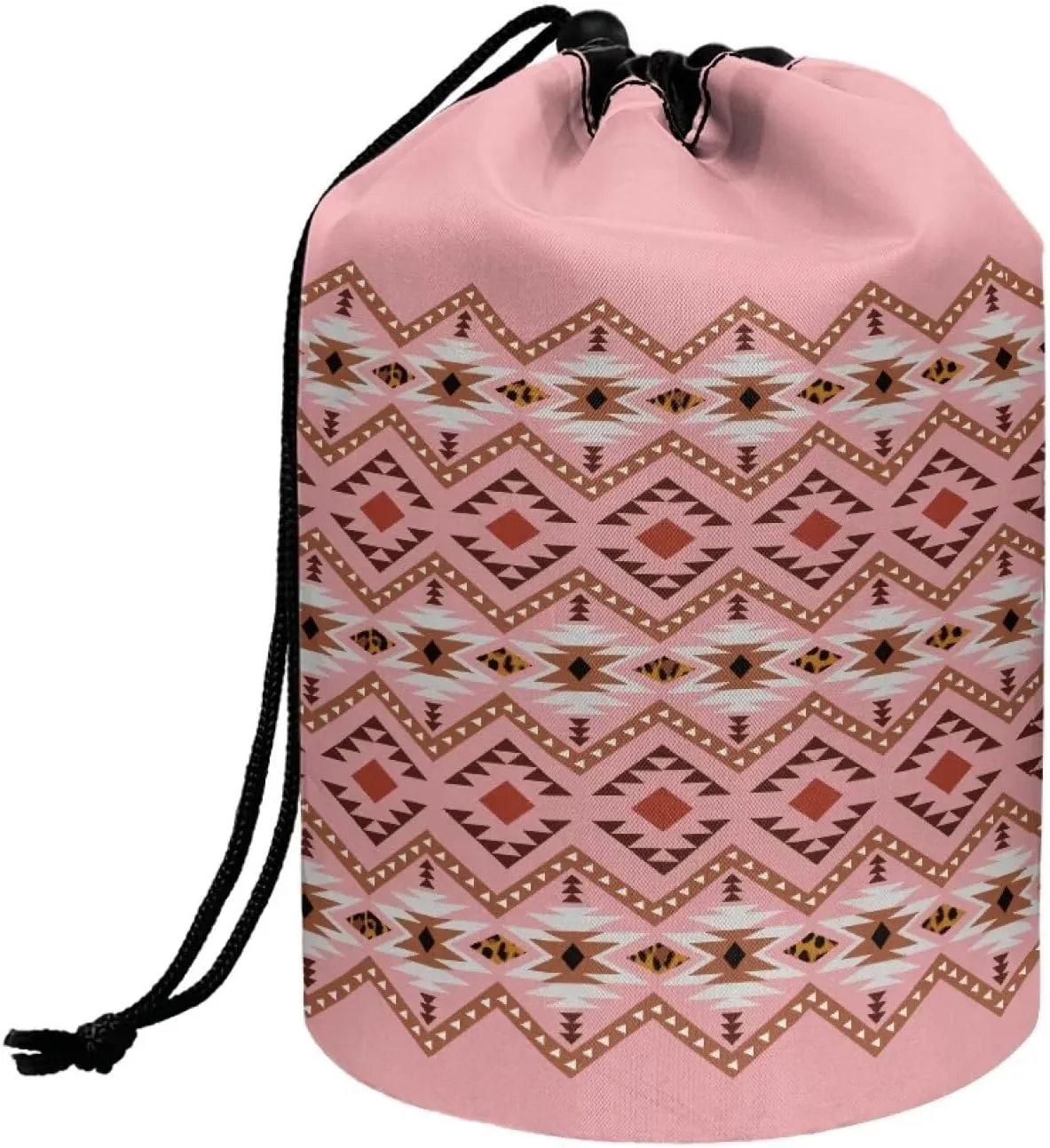 Large Capacity Portable Makeup Box Travel Makeup Bag for Women with Portable Handle Drawstring Organizer Cosmetics Pouch Pink Aztec Print