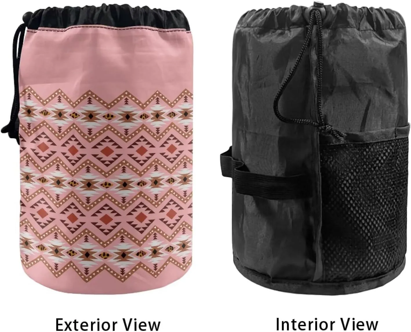 Large Capacity Portable Makeup Box Travel Makeup Bag for Women with Portable Handle Drawstring Organizer Cosmetics Pouch Pink Aztec Print