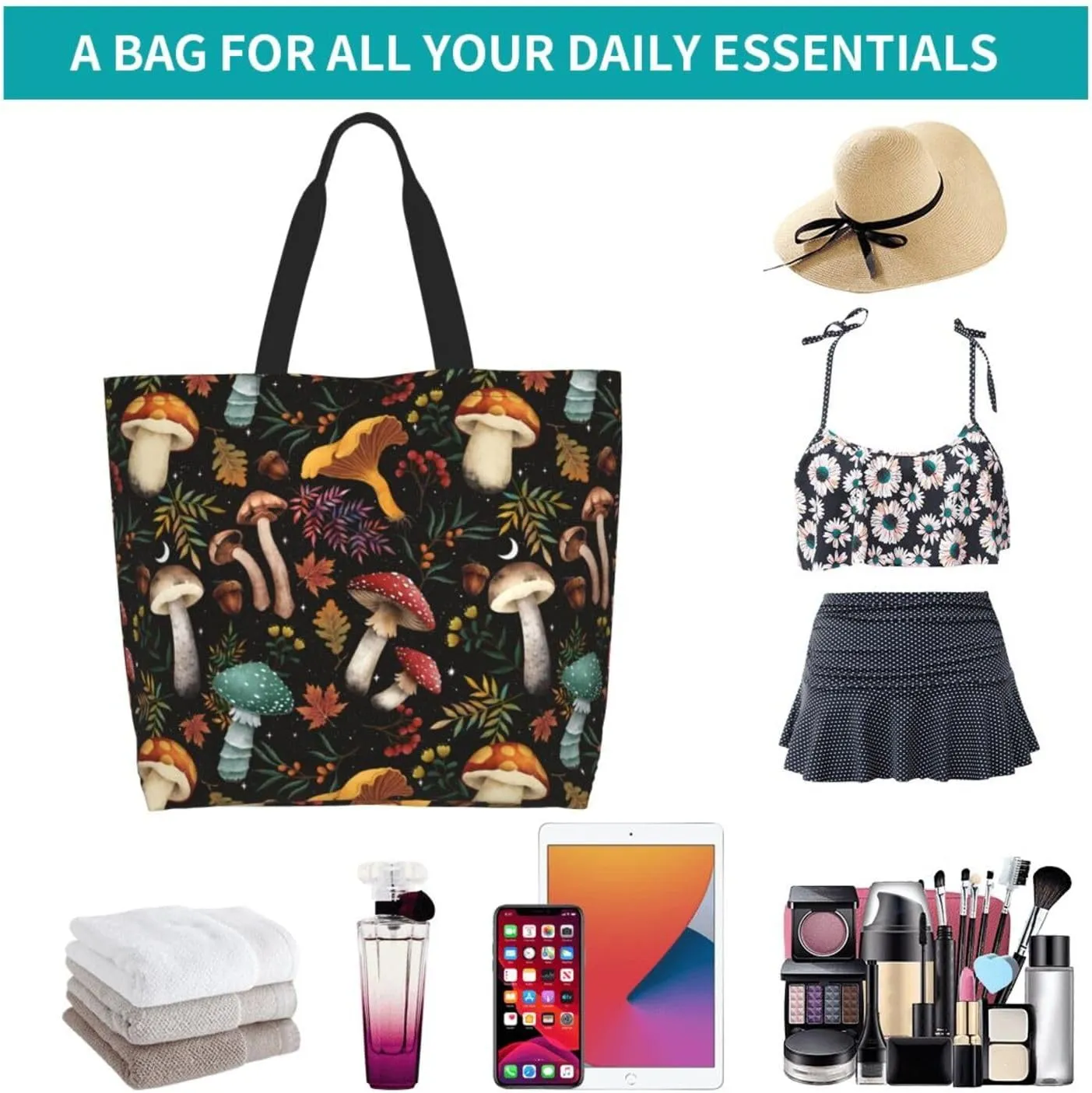 Large Capacity Reusable Canvas Shoulder Bag   Both Sides Bucket Hat Casual Tote Handbag