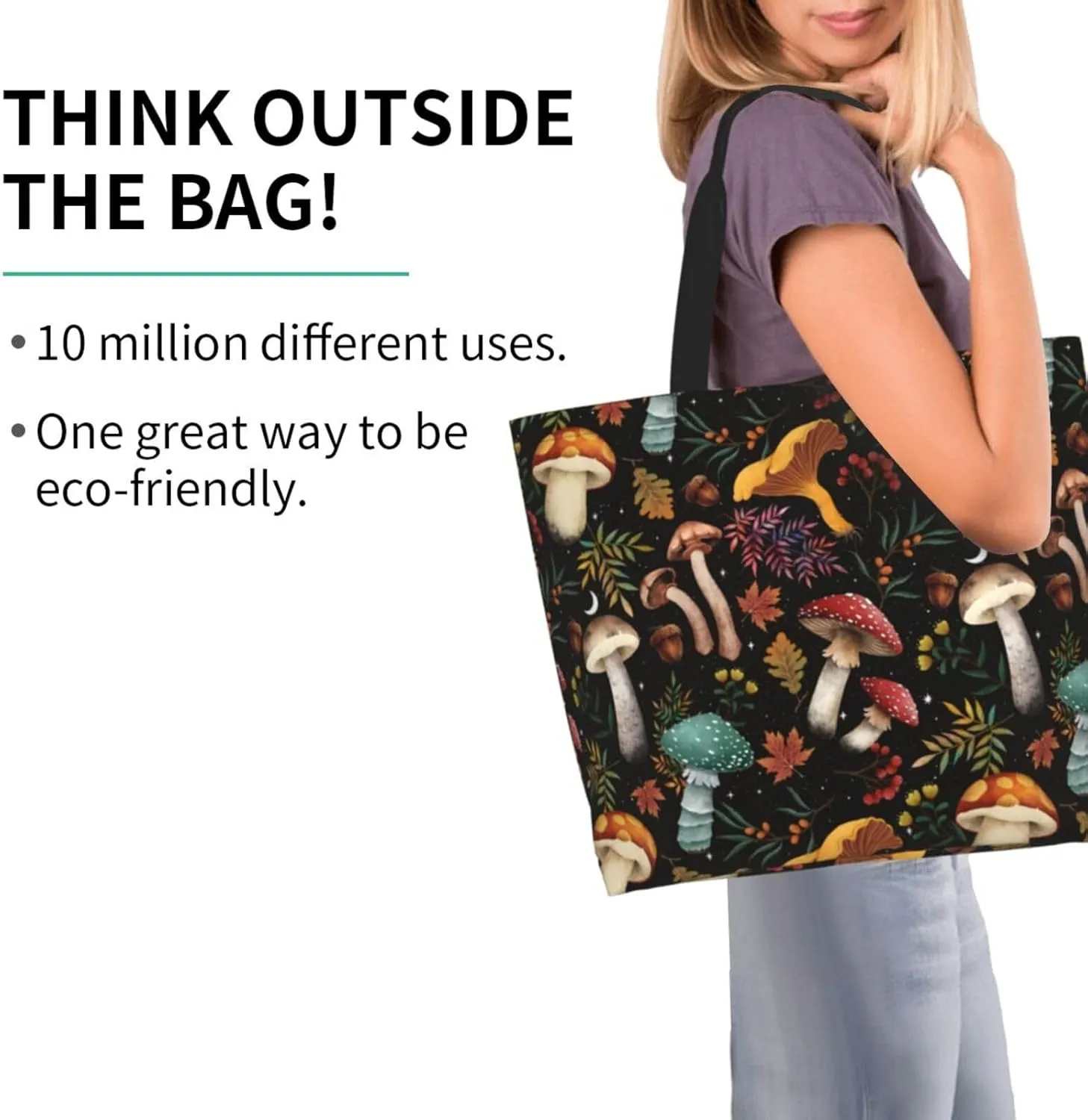 Large Capacity Reusable Canvas Shoulder Bag   Both Sides Bucket Hat Casual Tote Handbag