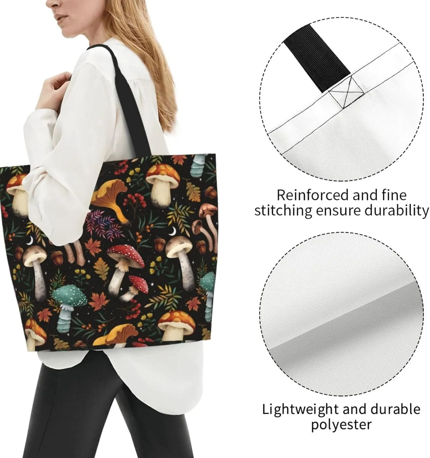 Large Capacity Reusable Canvas Shoulder Bag   Both Sides Bucket Hat Casual Tote Handbag