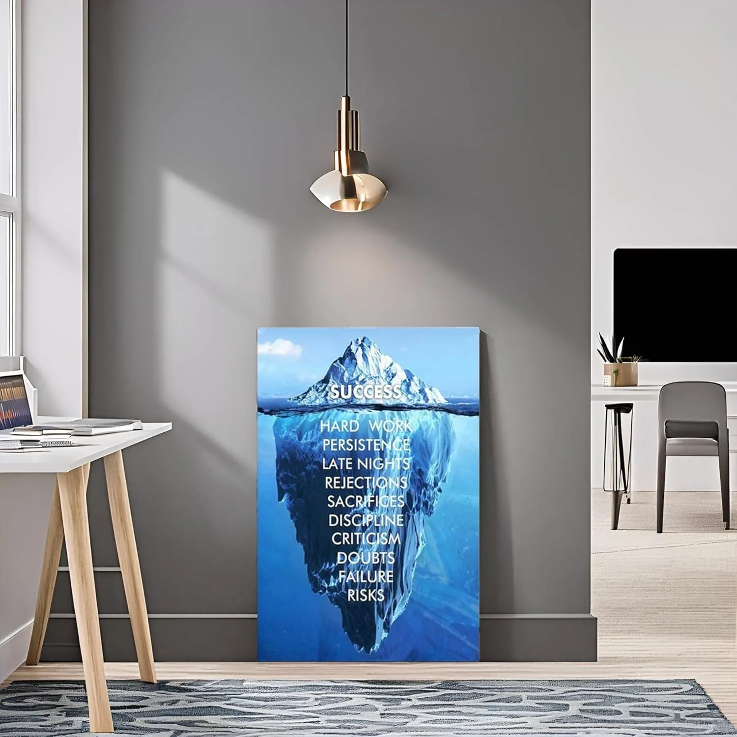 Large Inspirational Quotes Success Wall Art Iceberg Positive Motto Leadership Motivational Business Artwork for Office Bedroom Wall Decor Framed Canvas Print 24x36inch