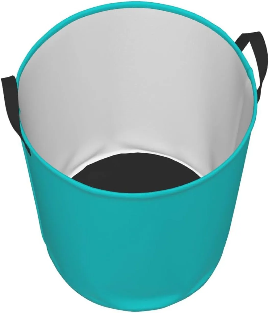 Large Laundry Basket, Dirty Clothes Hamper Toys Storage Bag Dark Turquoise Solid Color Waterproof Foldable Washing Bin for College Dorms 15.7" x 19.6"
