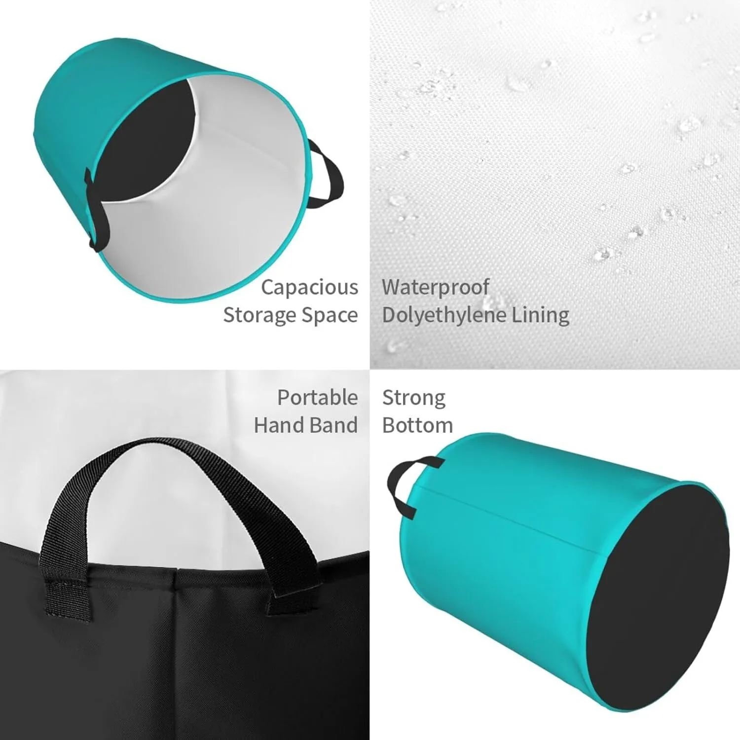 Large Laundry Basket, Dirty Clothes Hamper Toys Storage Bag Dark Turquoise Solid Color Waterproof Foldable Washing Bin for College Dorms 15.7" x 19.6"