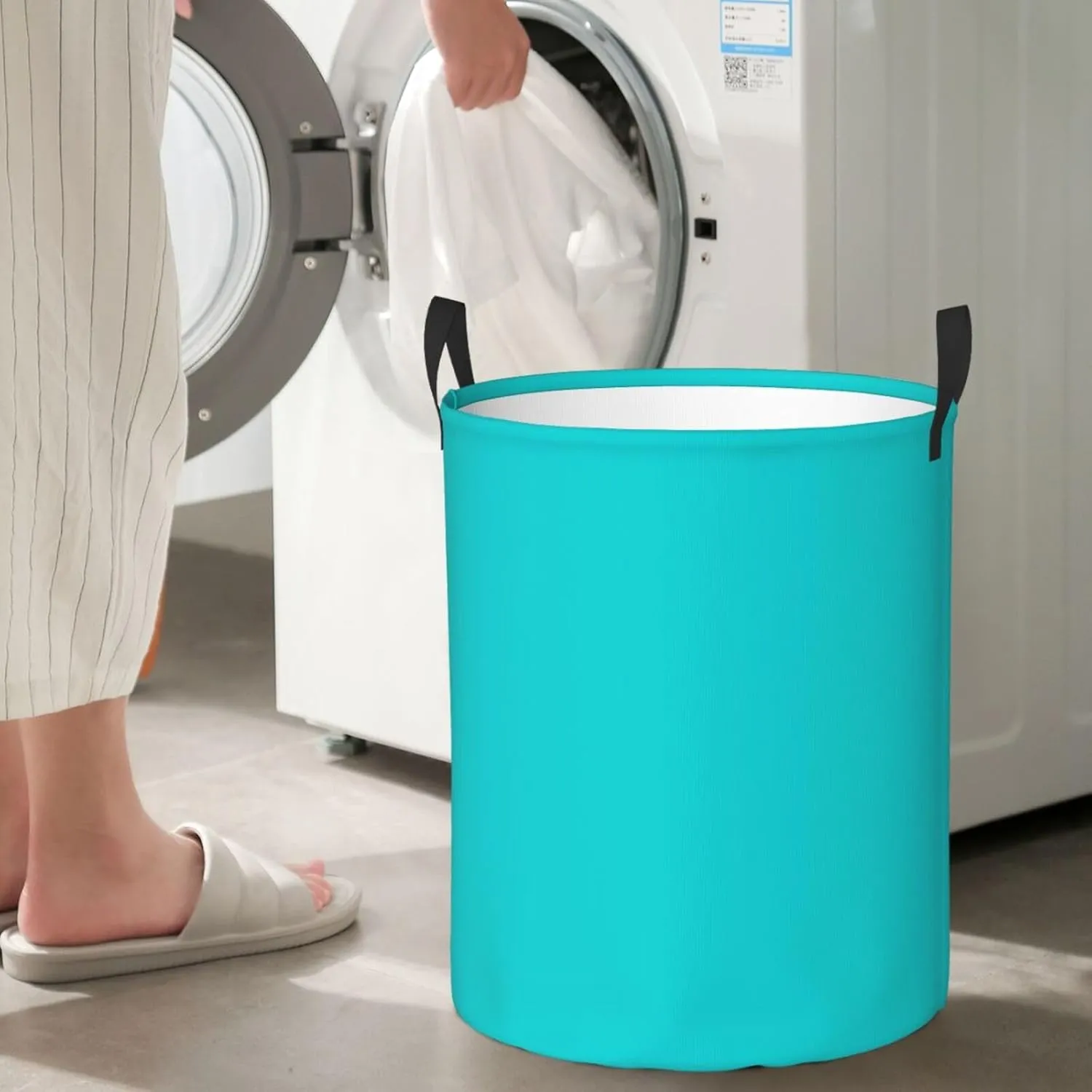 Large Laundry Basket, Dirty Clothes Hamper Toys Storage Bag Dark Turquoise Solid Color Waterproof Foldable Washing Bin for College Dorms 15.7" x 19.6"