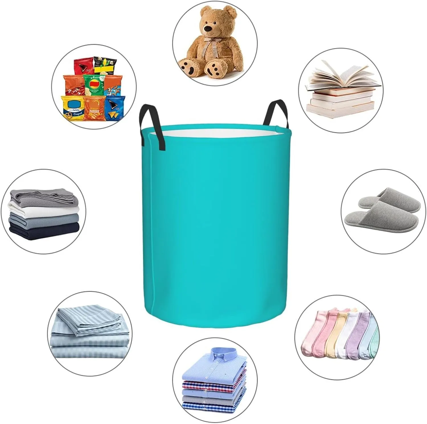 Large Laundry Basket, Dirty Clothes Hamper Toys Storage Bag Dark Turquoise Solid Color Waterproof Foldable Washing Bin for College Dorms 15.7" x 19.6"