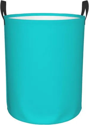 Large Laundry Basket, Dirty Clothes Hamper Toys Storage Bag Dark Turquoise Solid Color Waterproof Foldable Washing Bin for College Dorms 15.7" x 19.6"