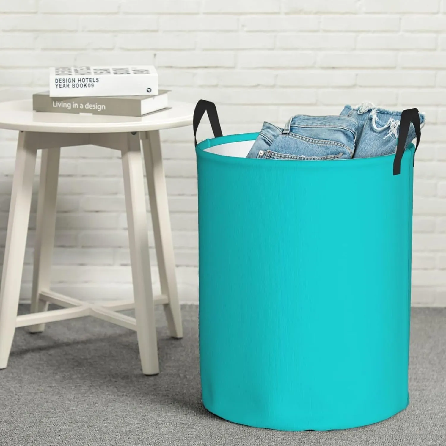 Large Laundry Basket, Dirty Clothes Hamper Toys Storage Bag Dark Turquoise Solid Color Waterproof Foldable Washing Bin for College Dorms 15.7" x 19.6"