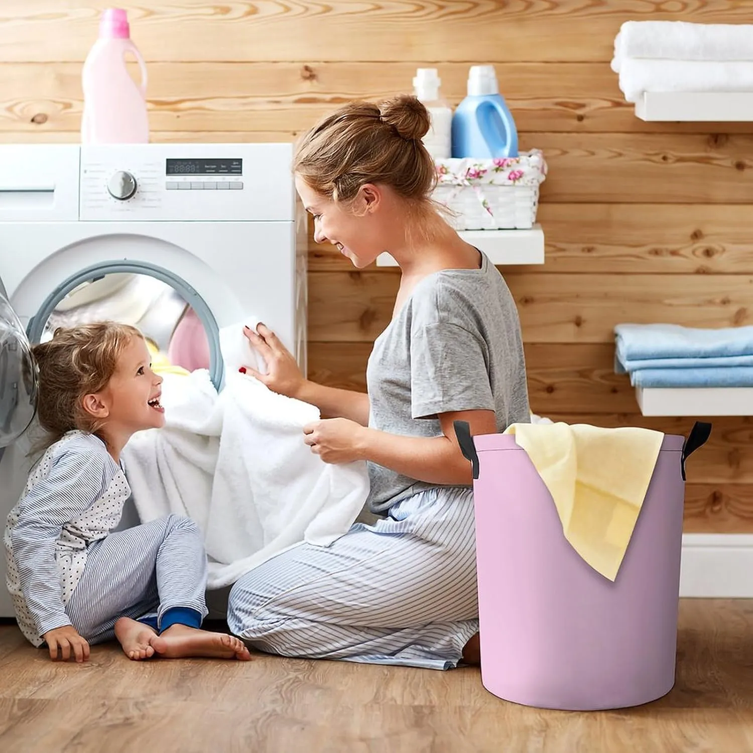Large Laundry Hamper Bag, Classic Rose Solid Color Laundry Basket with Drawstring Collapsible Dirty Clothes Storage Washing Bin for Bathroom, Dorm Essentials