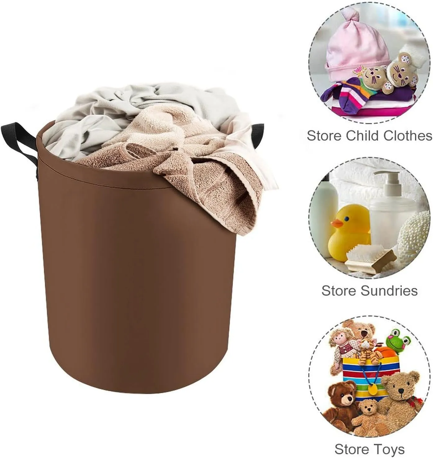 Large Laundry Hamper Bag, Dark Brown Solid Color Elegant Simple Collapsible Laundry Basket Dirty Clothes Washing Bin for College Dorm, Family Essentials