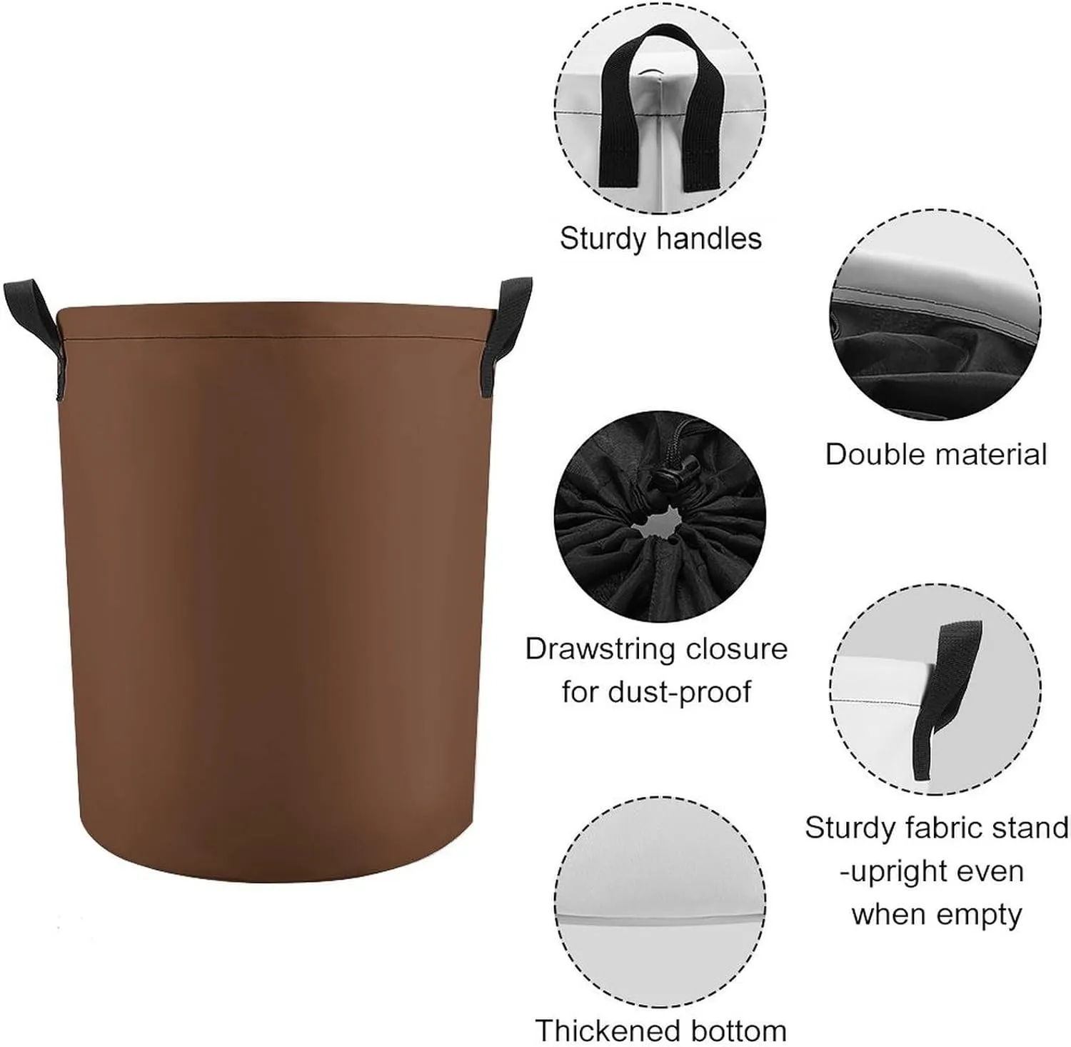 Large Laundry Hamper Bag, Dark Brown Solid Color Elegant Simple Collapsible Laundry Basket Dirty Clothes Washing Bin for College Dorm, Family Essentials