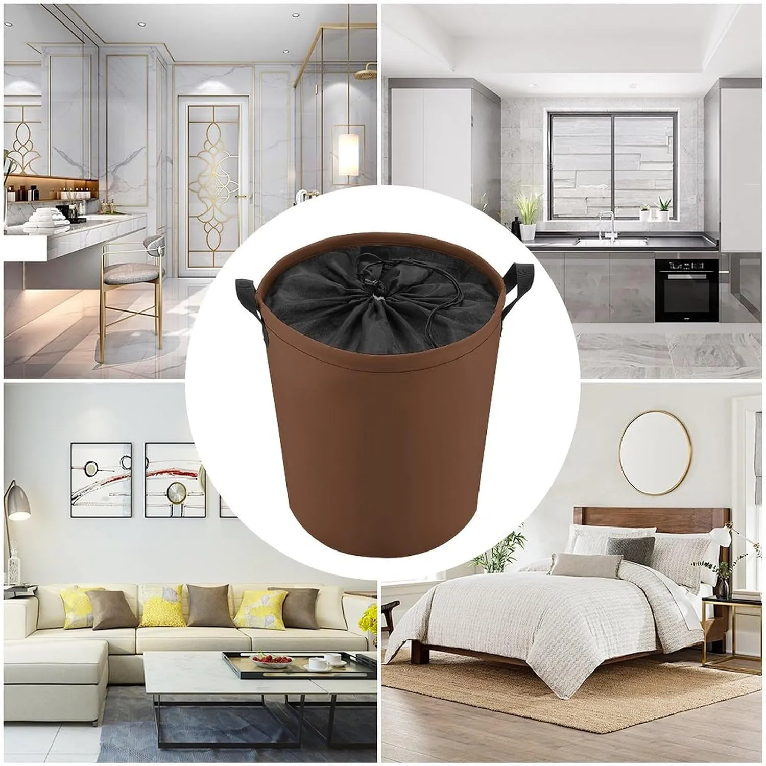 Large Laundry Hamper Bag, Dark Brown Solid Color Elegant Simple Collapsible Laundry Basket Dirty Clothes Washing Bin for College Dorm, Family Essentials
