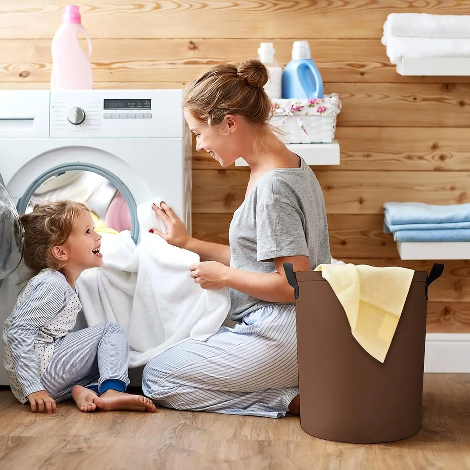 Large Laundry Hamper Bag, Dark Brown Solid Color Elegant Simple Collapsible Laundry Basket Dirty Clothes Washing Bin for College Dorm, Family Essentials