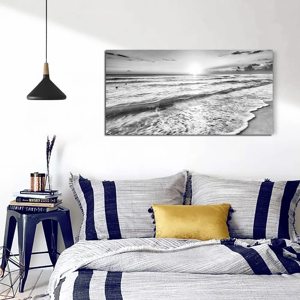 Large Ocean Sea Waves Nature Canvas Wall Art Picture Print -Modern Sea Nature Landsacpe Artwork Painting Framed for Bathroom Living Room Office Wall Decor -20"x40"inch