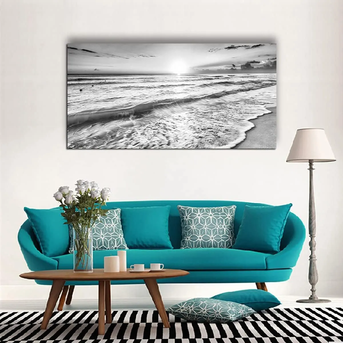 Large Ocean Sea Waves Nature Canvas Wall Art Picture Print -Modern Sea Nature Landsacpe Artwork Painting Framed for Bathroom Living Room Office Wall Decor -20"x40"inch