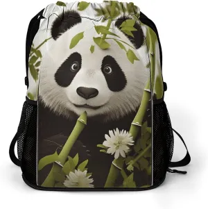 Large Sports Drawstring Backpack Panda Printed with Dry-Wet Separation | Digital Print Gym Sack | Waterproof Fabric | Shoe Compartment & PVC Pocket | Hydration Mesh for Fitness, Travel, Work