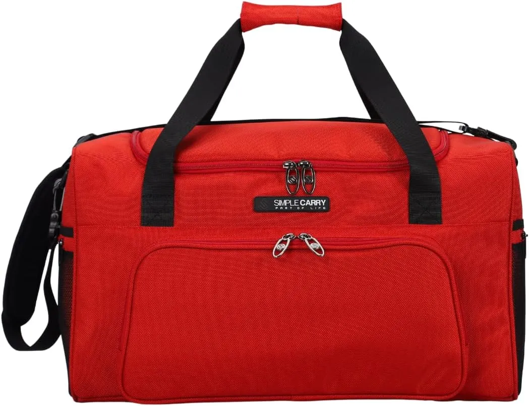Large Sports Duffel Bag 20 inch for Travel Gym as Shoulder Bag and Hand Carry - Red