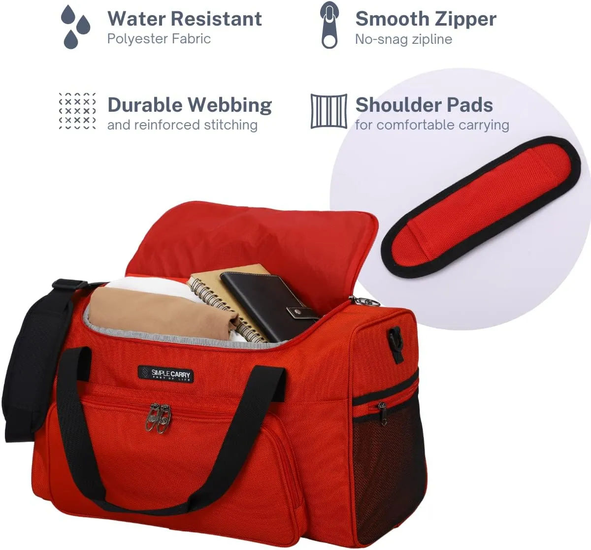 Large Sports Duffel Bag 20 inch for Travel Gym as Shoulder Bag and Hand Carry - Red