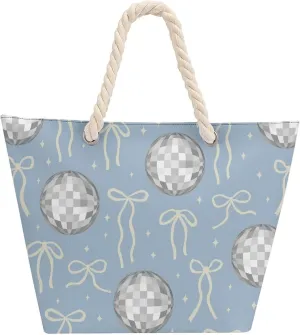 Large Tote Bag Women Disco Balls And Bows Hobo Bag Travel Purse Oversize Shoulder Handbag for Work Beach