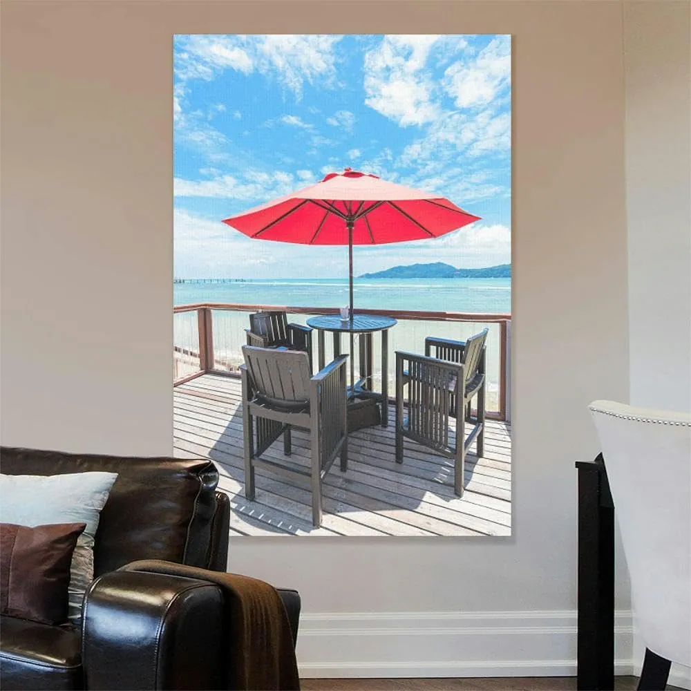 Large Wall Art Decor Open air cafe bar the sea view terrace Vertical Pictures Framed Canvas Wall Art for Living Room Bedroom Bathroom Artwork Paintings Kitchen 36x24