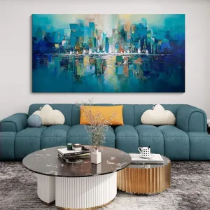 Large Wall Art for Living Room - Abstract Wall Decor Framed Picture Artwork for Wall Decorative Paintings Teal and White Modern Office Bedroom Art
