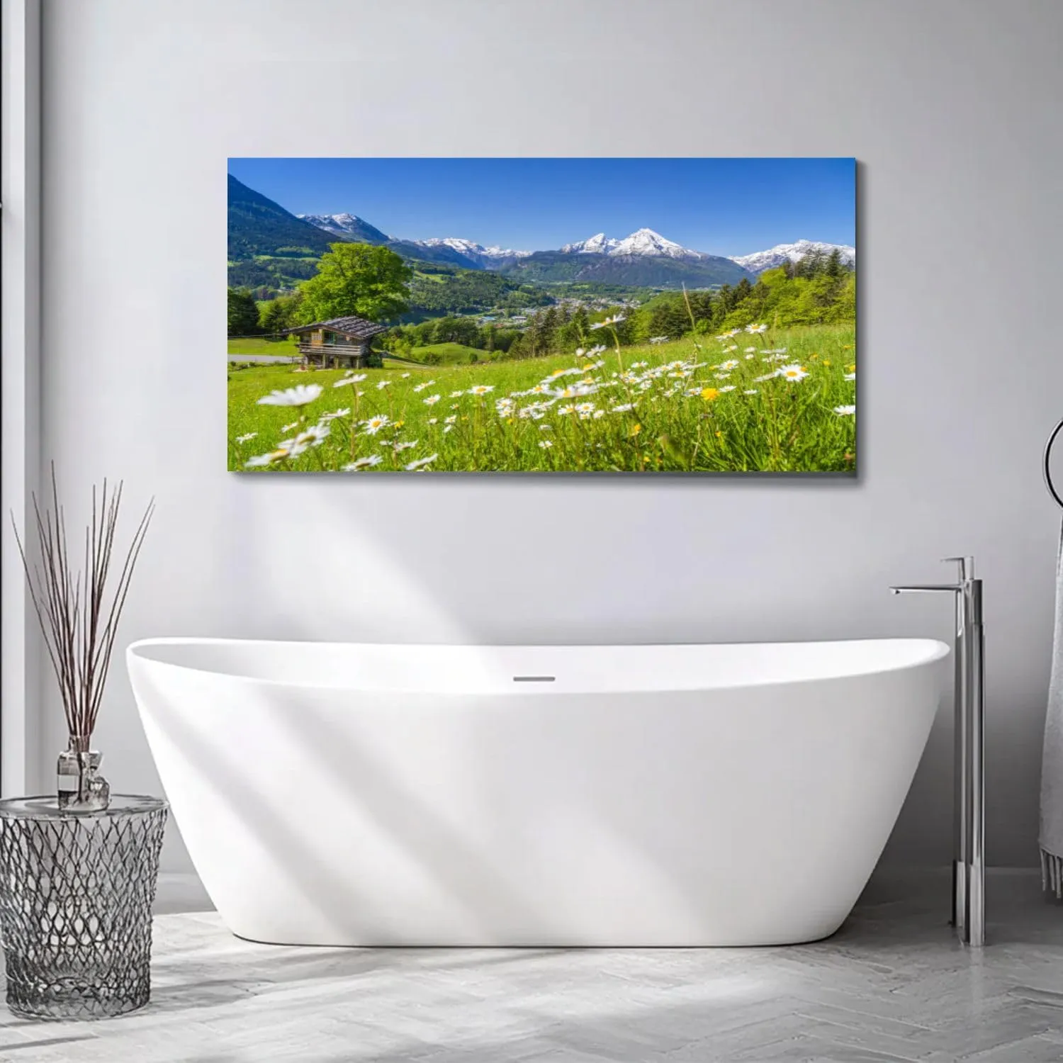 Large Wall Art Prints 20"x40" Alpine scenery mountain chalet summer Framed Canvas Wall Art Painting Artwork Poster Picture Wall Decor for Living Room Bedroom Hanging