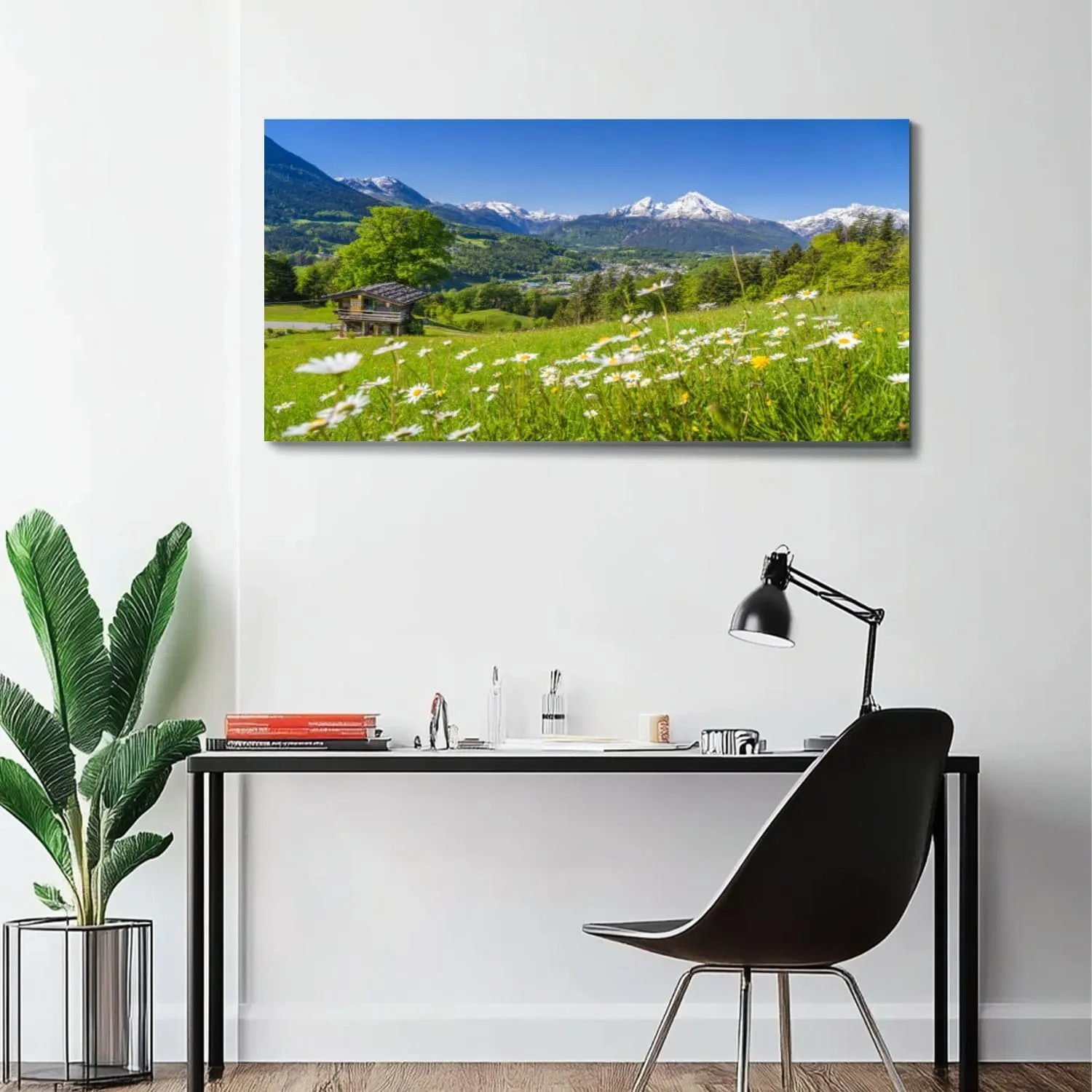 Large Wall Art Prints 20"x40" Alpine scenery mountain chalet summer Framed Canvas Wall Art Painting Artwork Poster Picture Wall Decor for Living Room Bedroom Hanging
