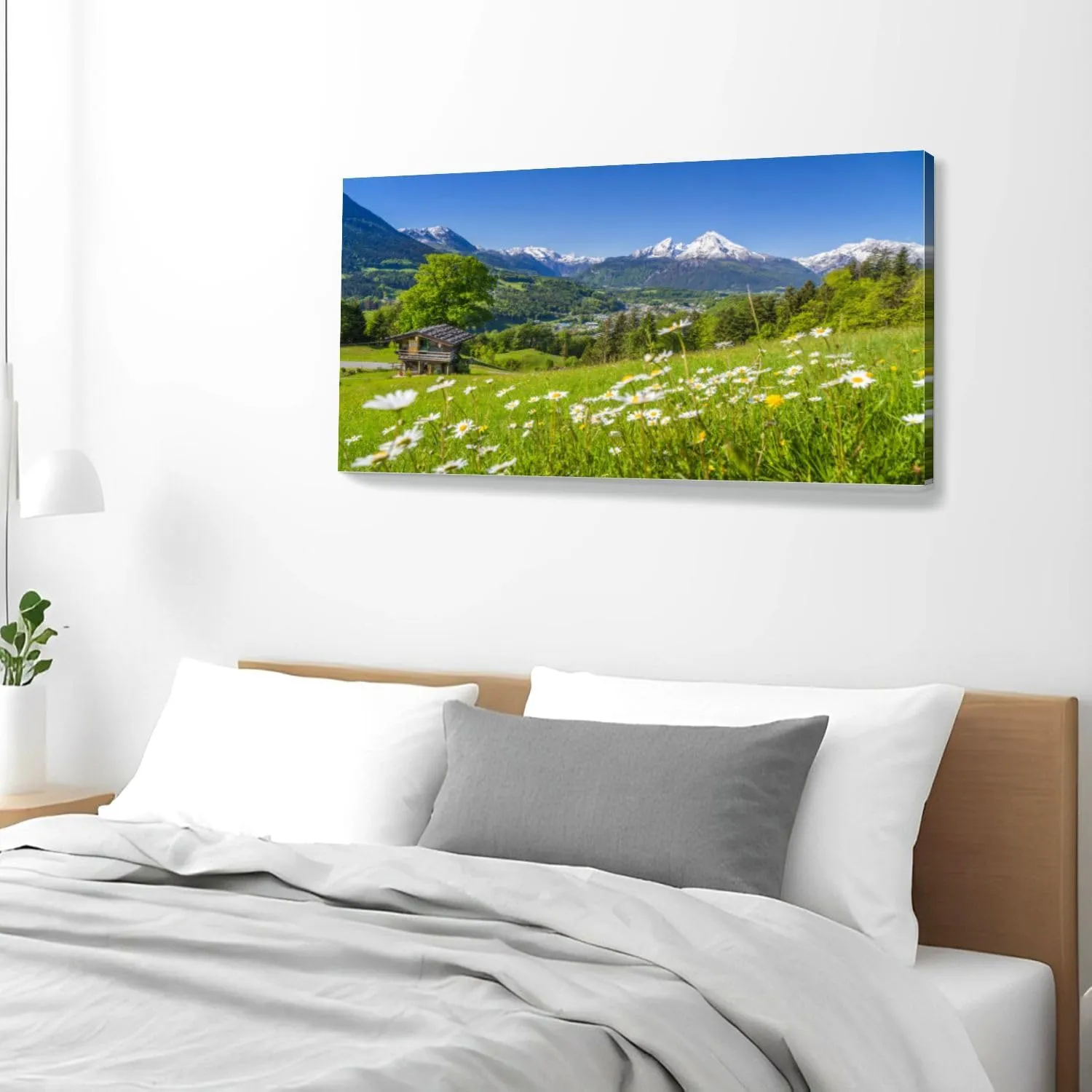 Large Wall Art Prints 20"x40" Alpine scenery mountain chalet summer Framed Canvas Wall Art Painting Artwork Poster Picture Wall Decor for Living Room Bedroom Hanging
