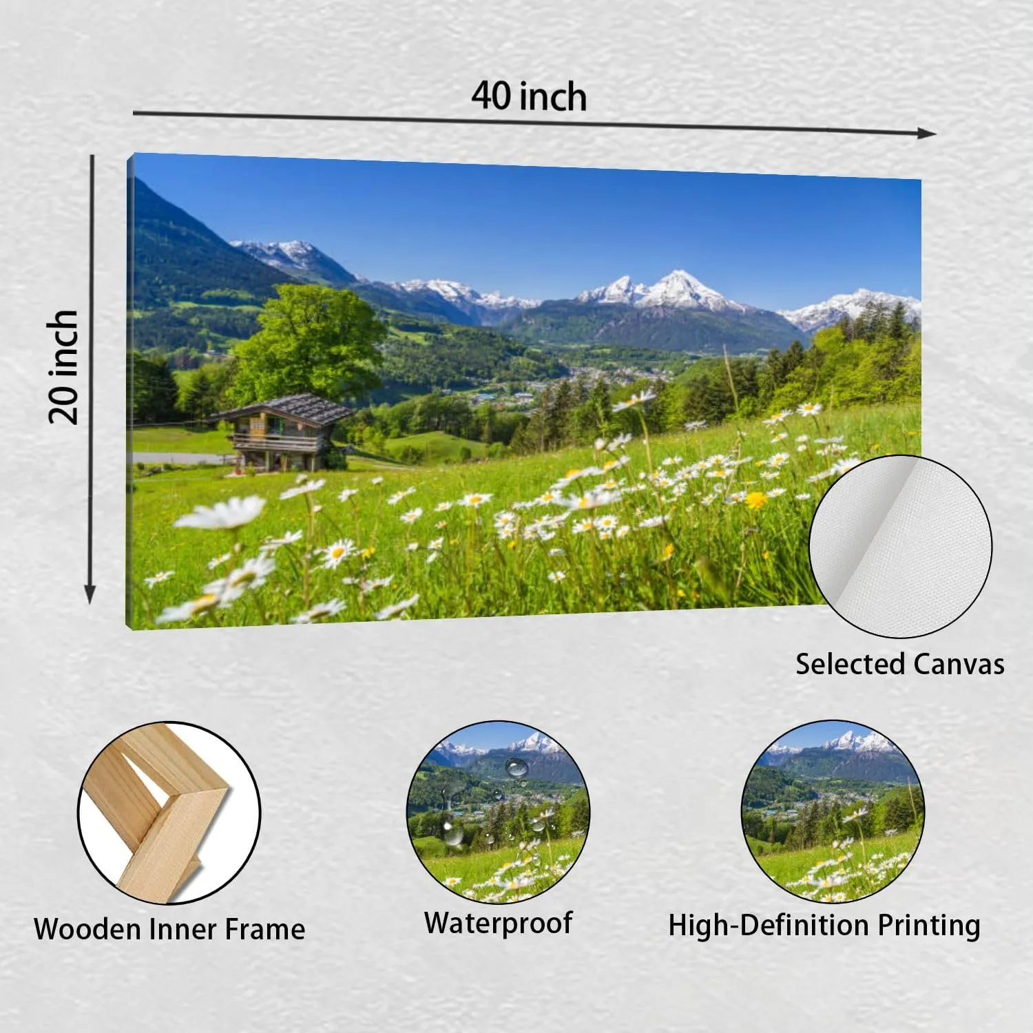 Large Wall Art Prints 20"x40" Alpine scenery mountain chalet summer Framed Canvas Wall Art Painting Artwork Poster Picture Wall Decor for Living Room Bedroom Hanging