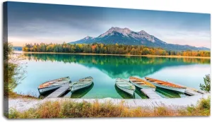 Large Wall Art Prints 20"x40" Classic Boats Lake Hintersee Picturesque scenery Alpine nature Framed Canvas Wall Art Painting Artwork Poster Picture Wall Decor for Living Room Bedroom Hanging