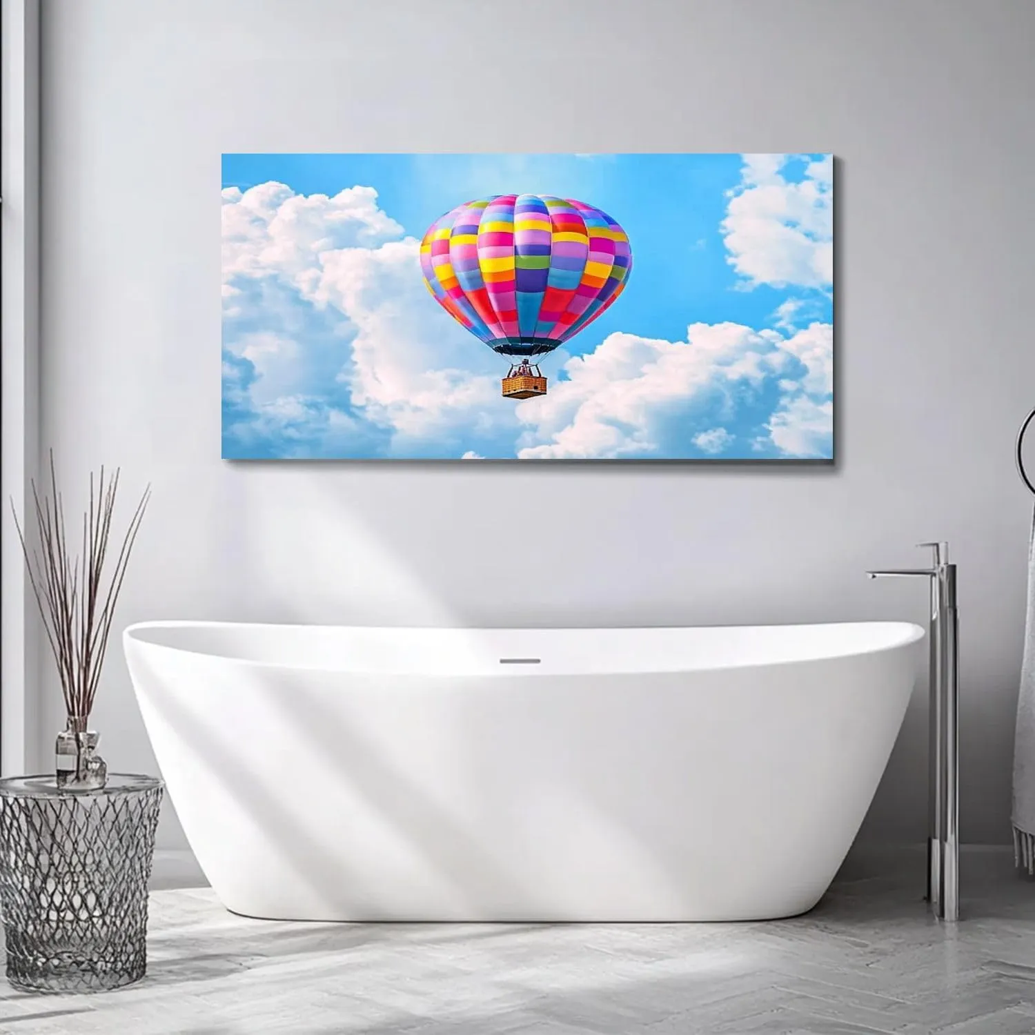 Large Wall Art Prints 20"x40" Hot air balloon flight blue sky Framed Canvas Wall Art Painting Artwork Poster Picture Wall Decor for Living Room Bedroom Hanging